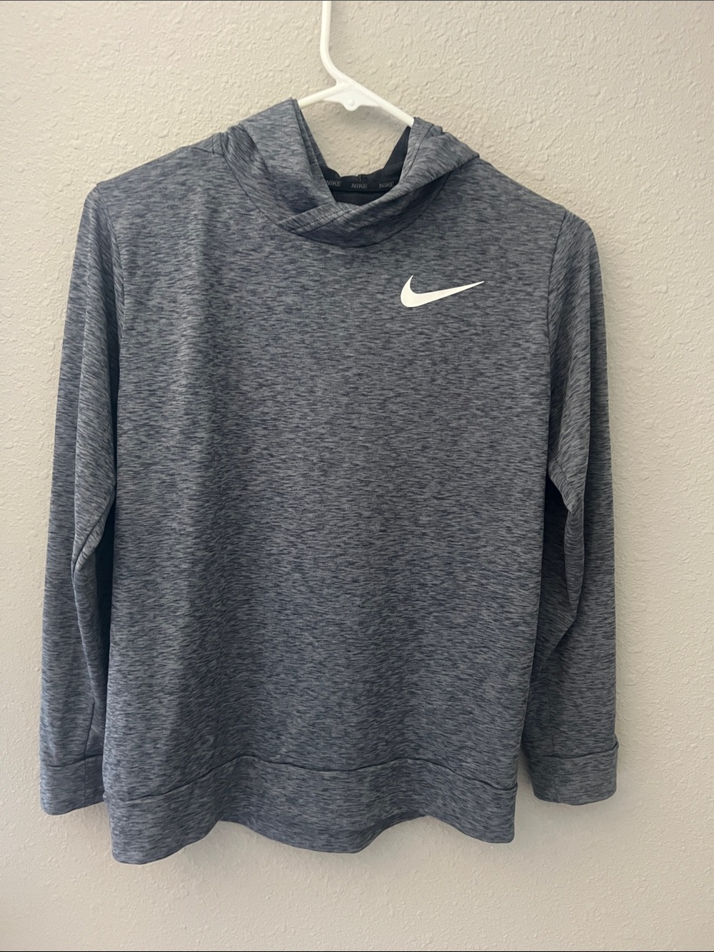 Nike youth large Heather Gray Crewneck Hoodie with White Swoosh